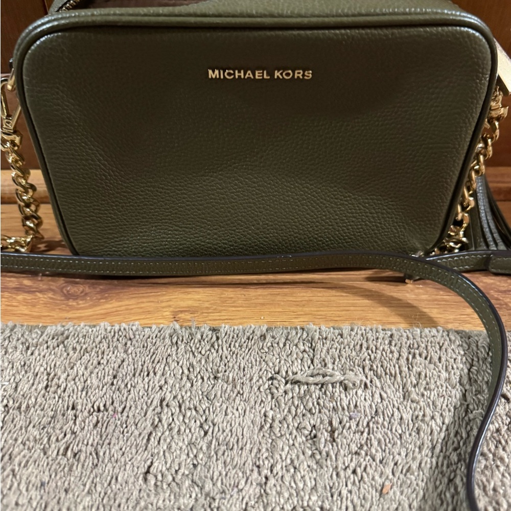 Michael Kors Olive Crossbody Bag with Gold Chain